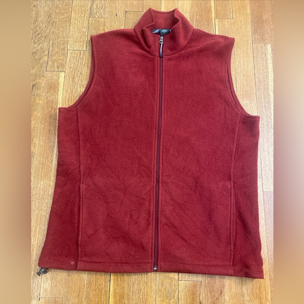 Woolrich Fleece Zip Up Maroon Vest Men’s Size Large 2 Pockets Waist Cord